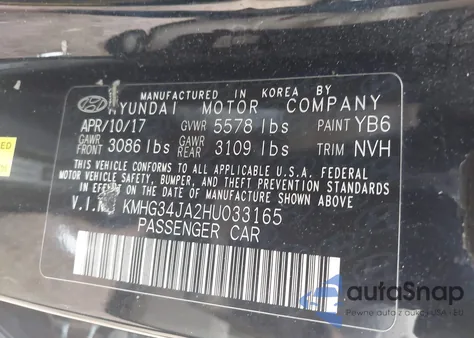 2017 Genesis G90 3.3T Premium z USA, uszkodzony, nr VIN KMHG34JA2HU033165